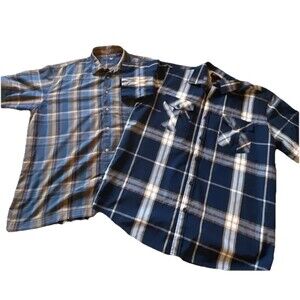 Arrow Shirt Mens XL Blue Multicolor Plaid Organic Cotton Short Sleeve Button Up